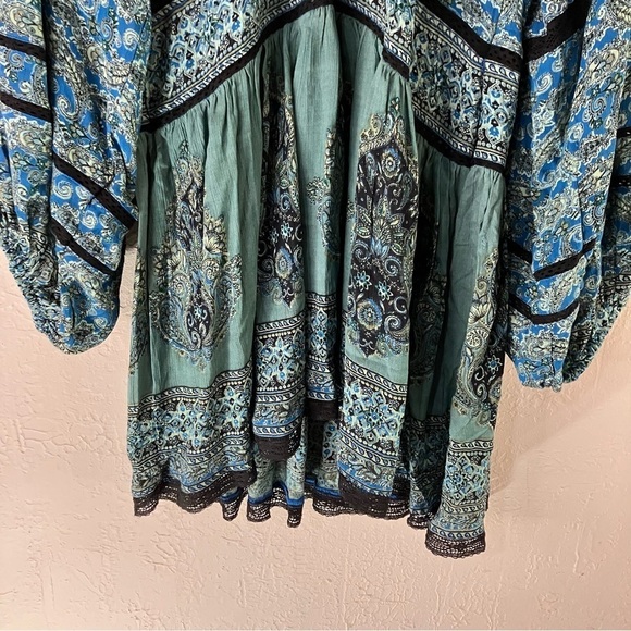 Free People Luna Scarf Print Tunic Top in Ocean Blue - Picture 6 of 12